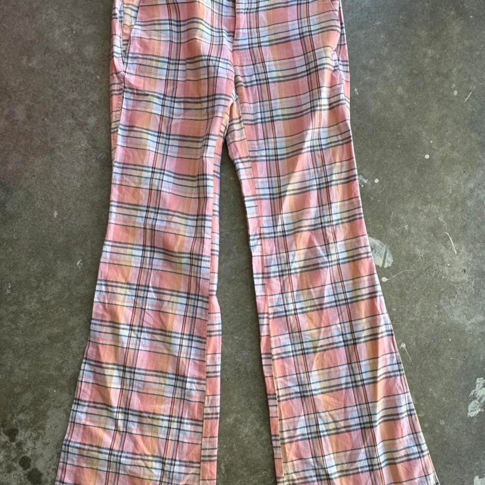 Diesel Plaid Flare Leg Pants Pink Orange Check Vintage Y2K Size 27